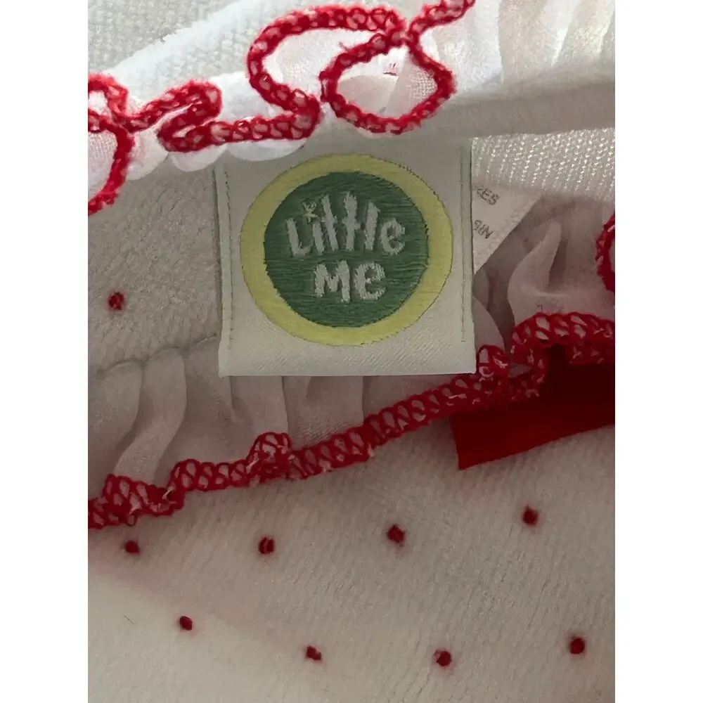 Little Me White sleeper with red polka dots My First Christmas sz 6 mth